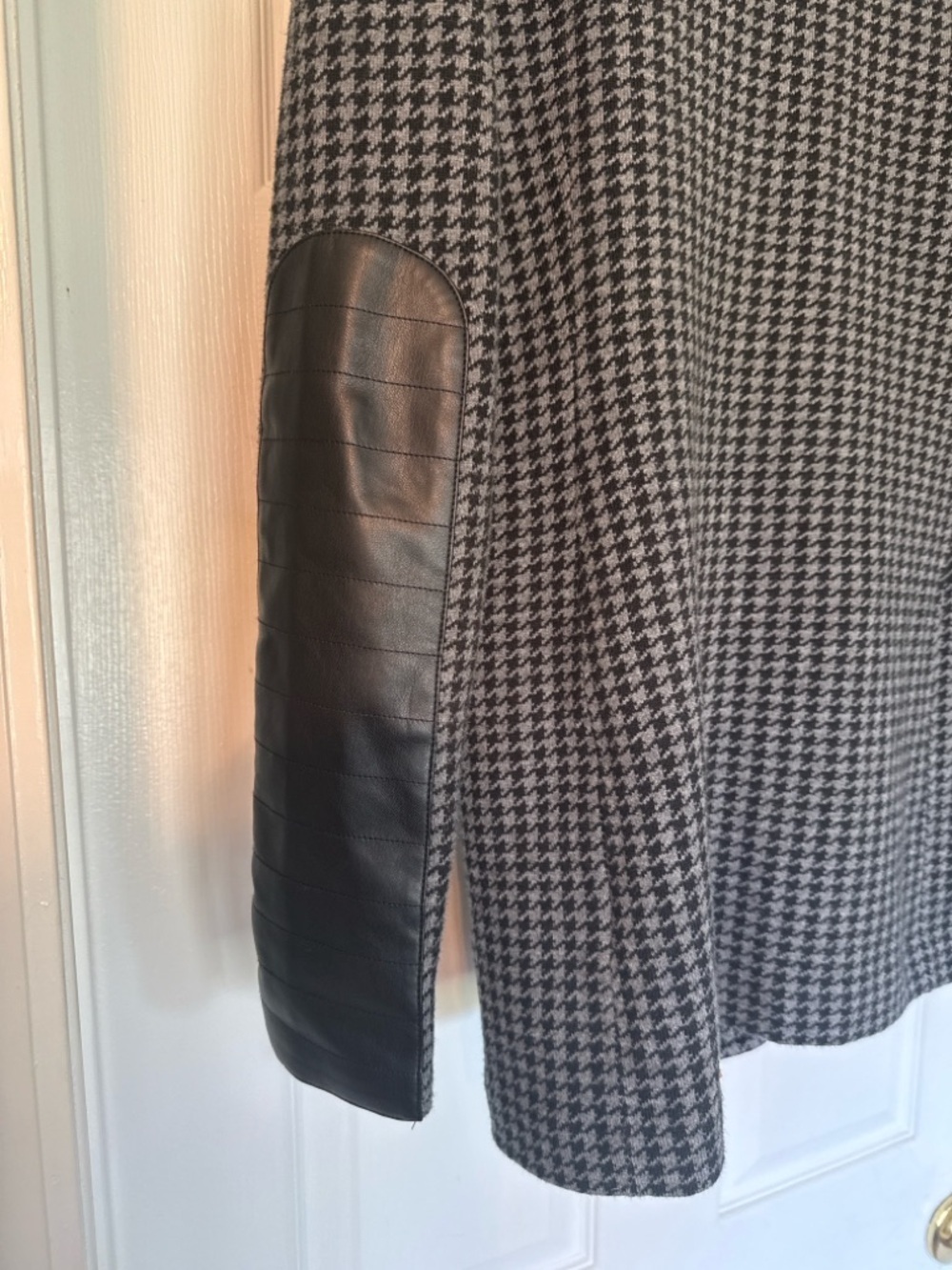 Lauren Ralph Lauren Houndstooth Blazer Faux Leather Trim Equestrian Preppy S - Picture 4 of 8